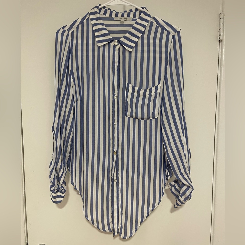 Love Tree Blue and White Striped Button Down Shirt